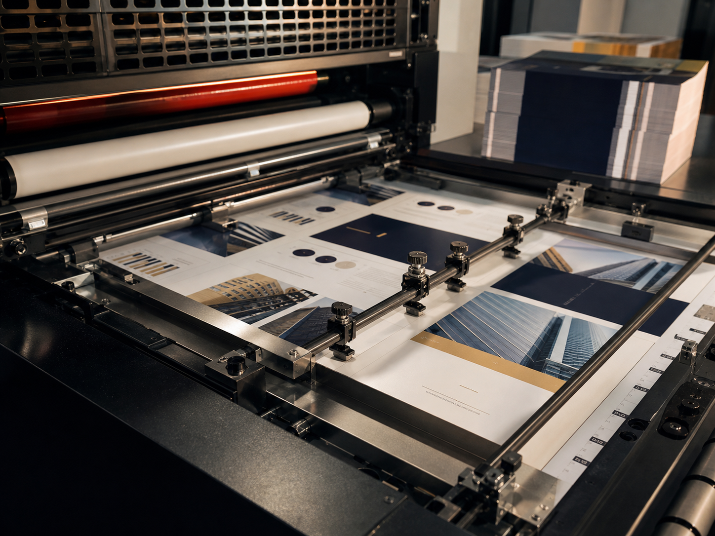 Professional offset press producing corporate print materials